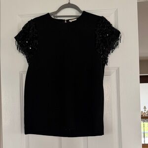 Black Sequin Sleeve Women's Top